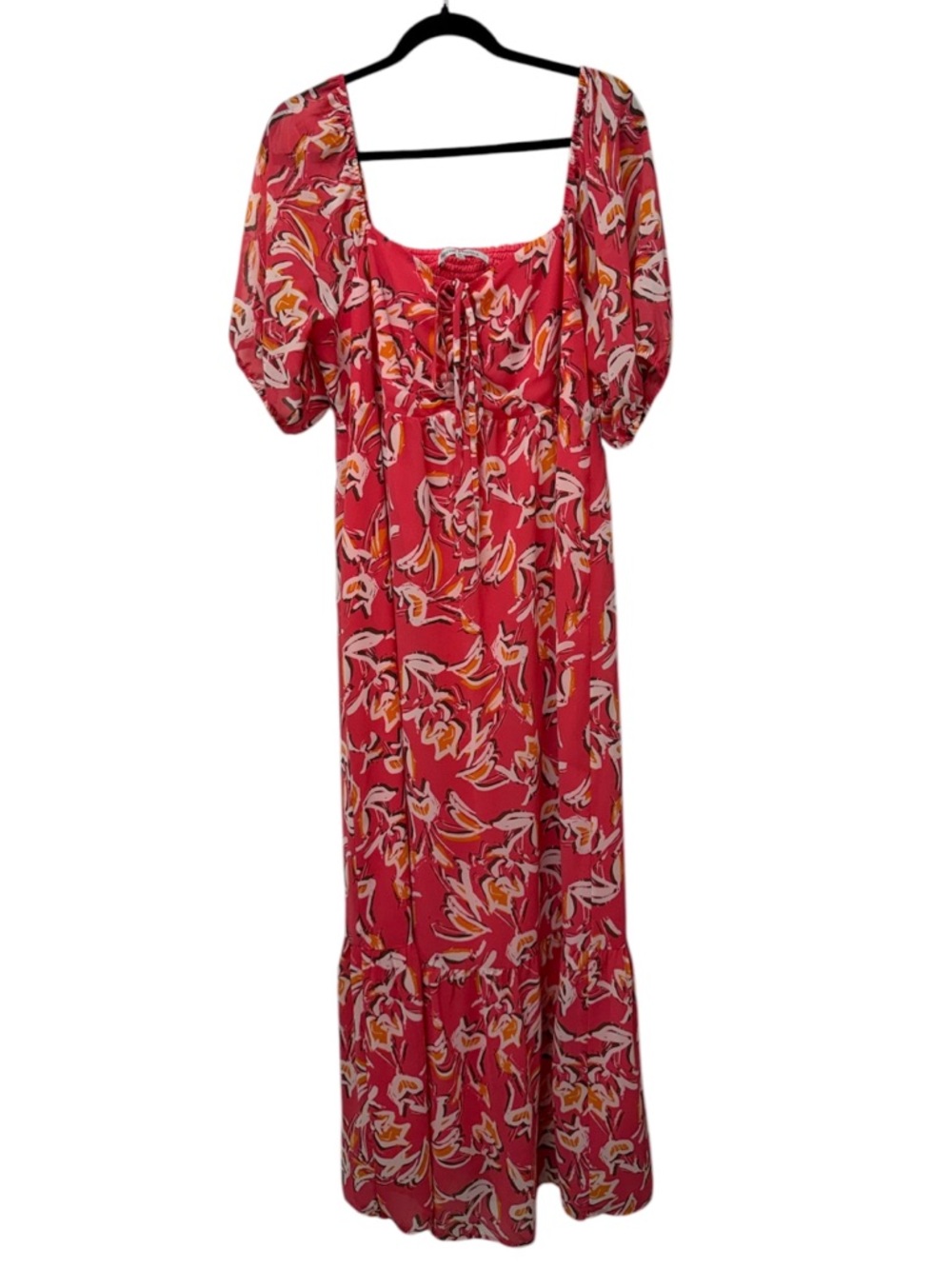 Collective Concepts Floral Maxi Dress XL Pink Orange Puff Sleeve